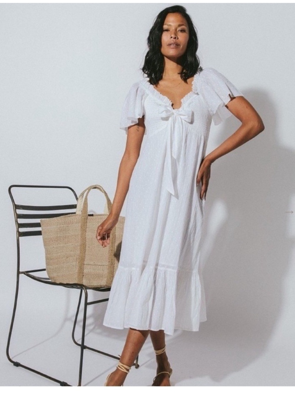 Gorgeous Cleobella Ashlyn Organic Cotton Puff Sleeve Midi Dress with Tie Front - Picture 4 of 15